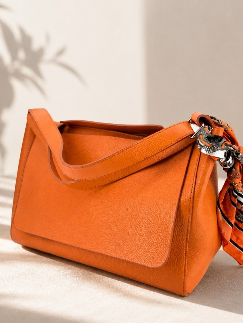 Large Orange Shoulder Bag in Italian Leather